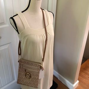 MKF collection beige crossbody bag,